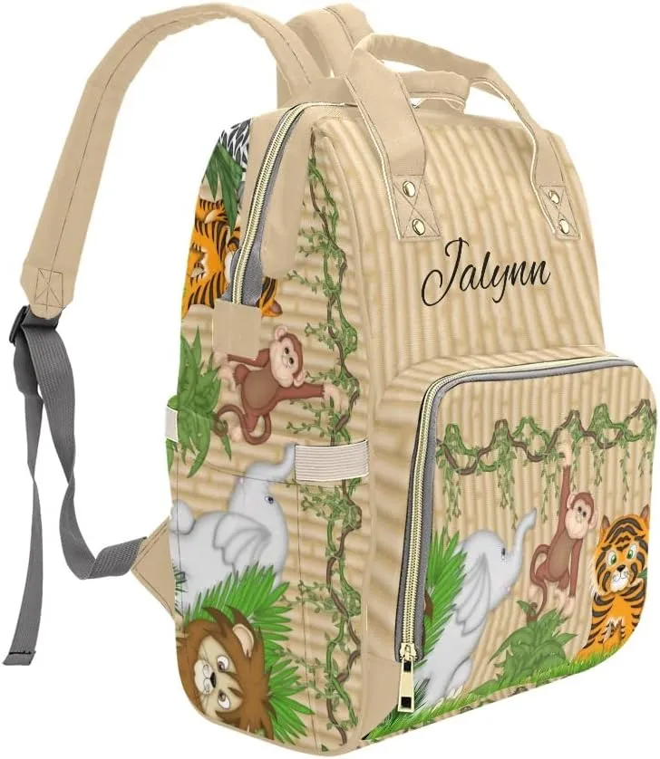 Zebra Monkey Tiger Personalized Diaper Bag Backpack Custom Name Daypack Large Mommy Bag for Teen Girl Boy Student