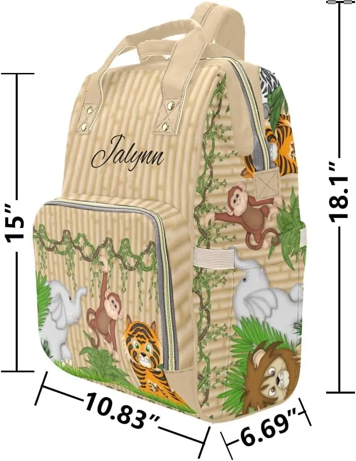 Zebra Monkey Tiger Personalized Diaper Bag Backpack Custom Name Daypack Large Mommy Bag for Teen Girl Boy Student