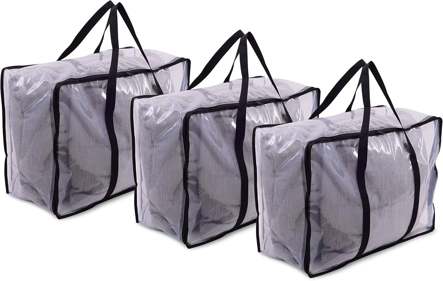 ZENPAC Zippered Clear Storage Bags, Heavy Duty Waterproof Container for Comforters, Quilts, Clothing, Linens, Blankets, Moving Bulk, 21.6x10x15.7 3 Pack