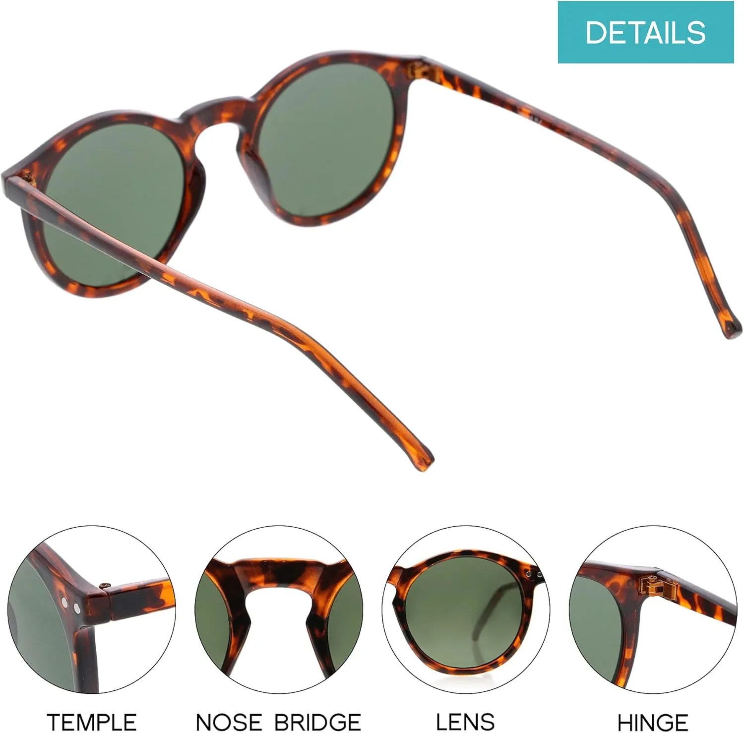 zeroUV - Vintage Retro Horn Rimmed Round Circle Sunglasses with P3 Keyhole Bridge