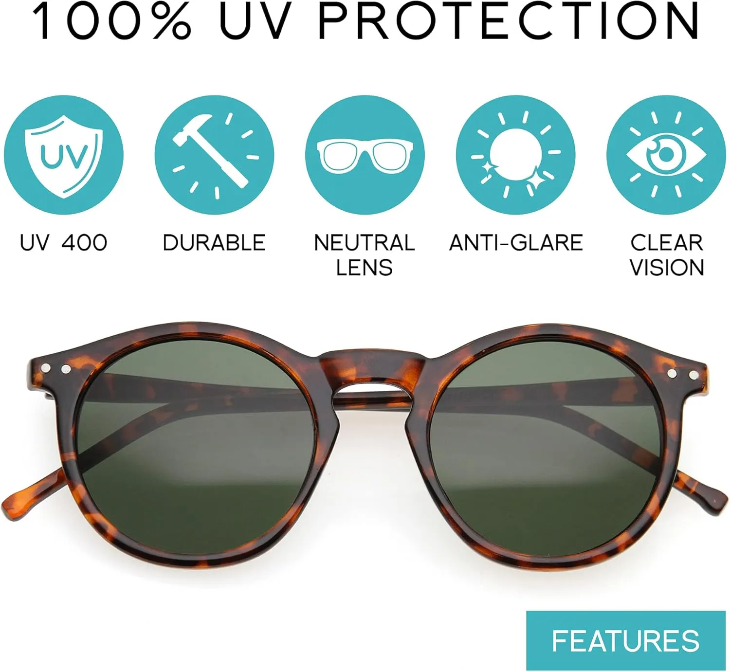 zeroUV - Vintage Retro Horn Rimmed Round Circle Sunglasses with P3 Keyhole Bridge