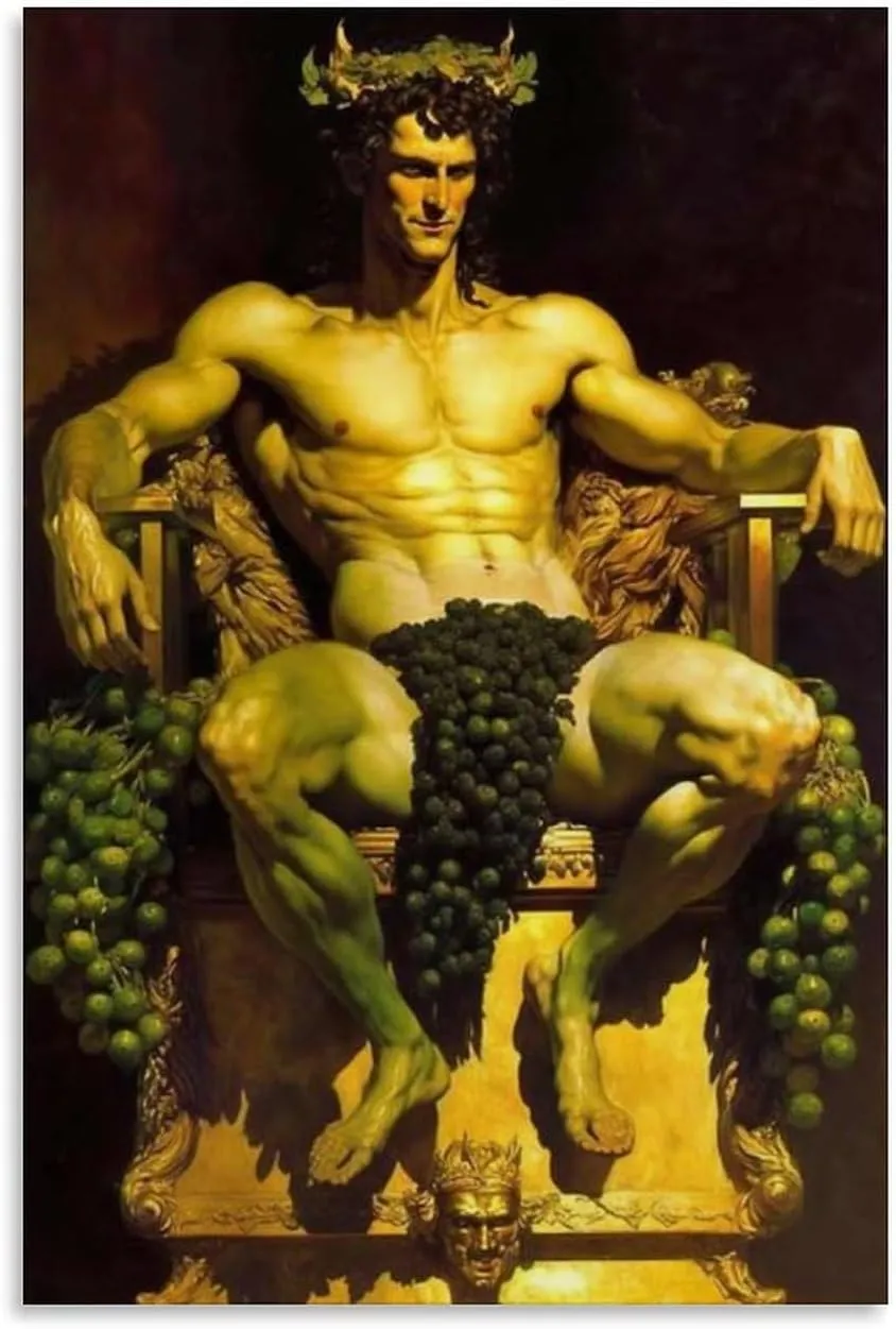 ZJLGQWCV Dionysus Greek Mythology Bacchus Art Painting Poster Room Poster 3(3) Wall Poster Art Canvas Printing Gift Office Bedroom Aesthetic Poster Unframed Style 24x36inch(60x90cm), red