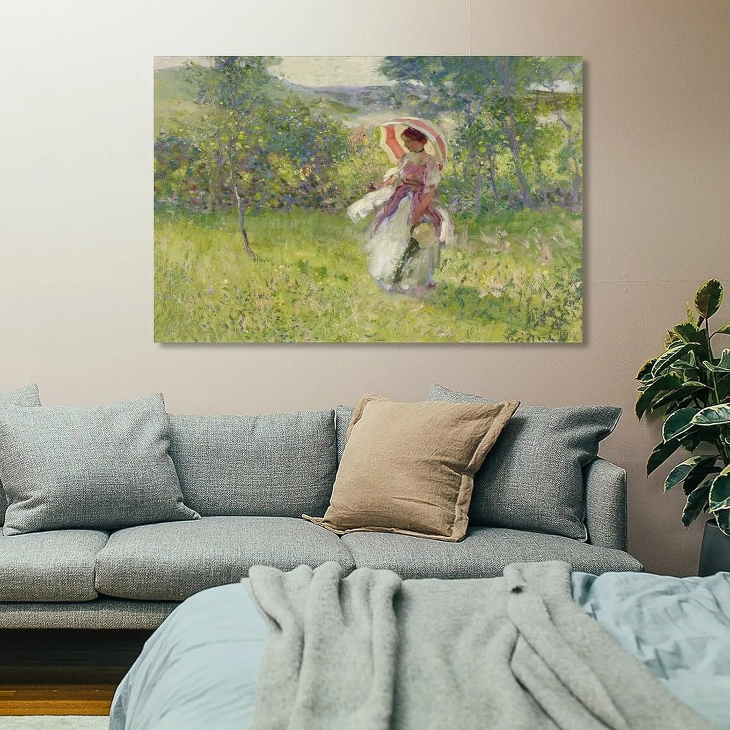 ZMLFJEA Richard Edward Miller,The Parasol,Girl Umbrella Canvas Poster Wall Art Decor Print Picture Paintings for Living Room Bedroom Decoration 24x36inch(60x90cm), Frame-style