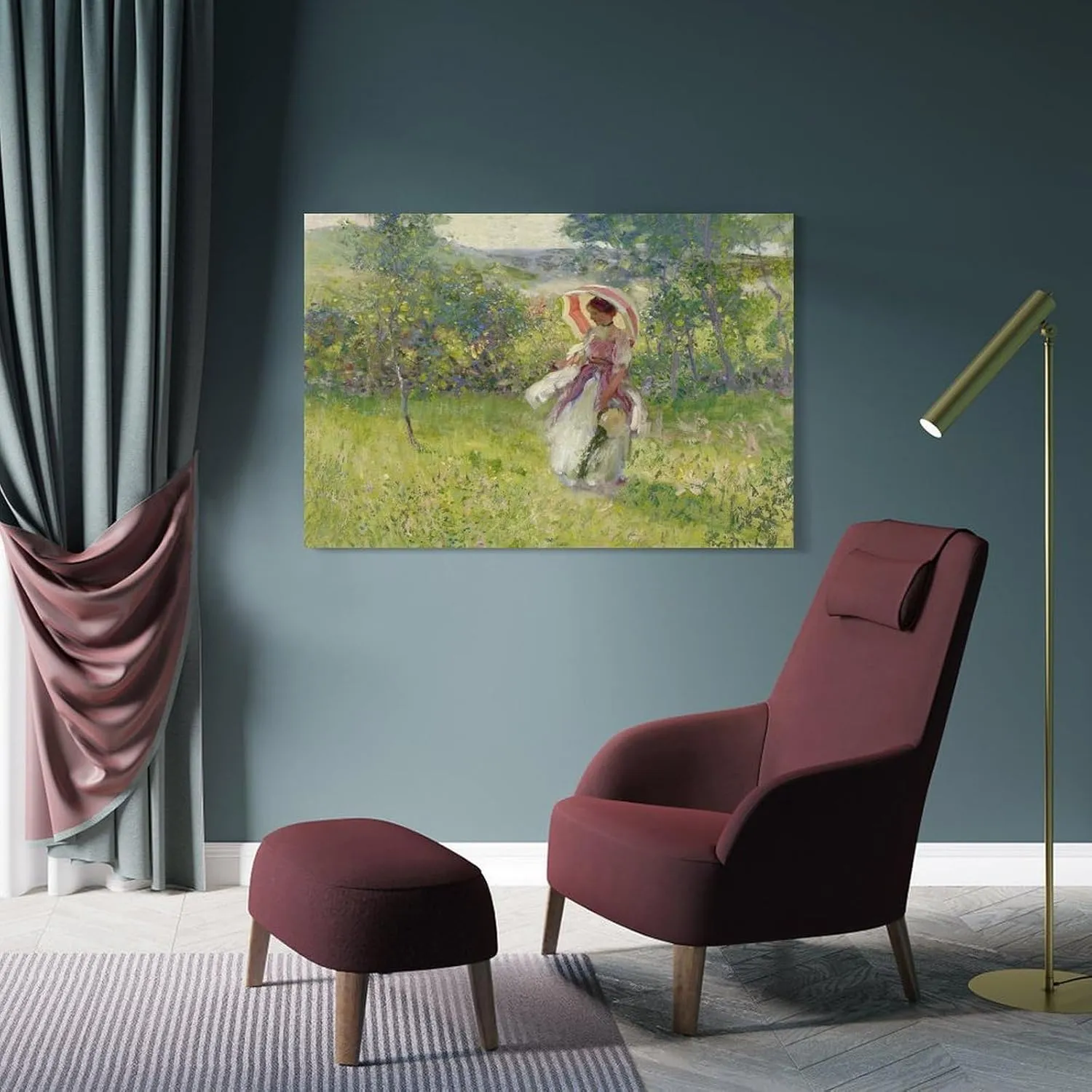 ZMLFJEA Richard Edward Miller,The Parasol,Girl Umbrella Canvas Poster Wall Art Decor Print Picture Paintings for Living Room Bedroom Decoration 24x36inch(60x90cm), Frame-style