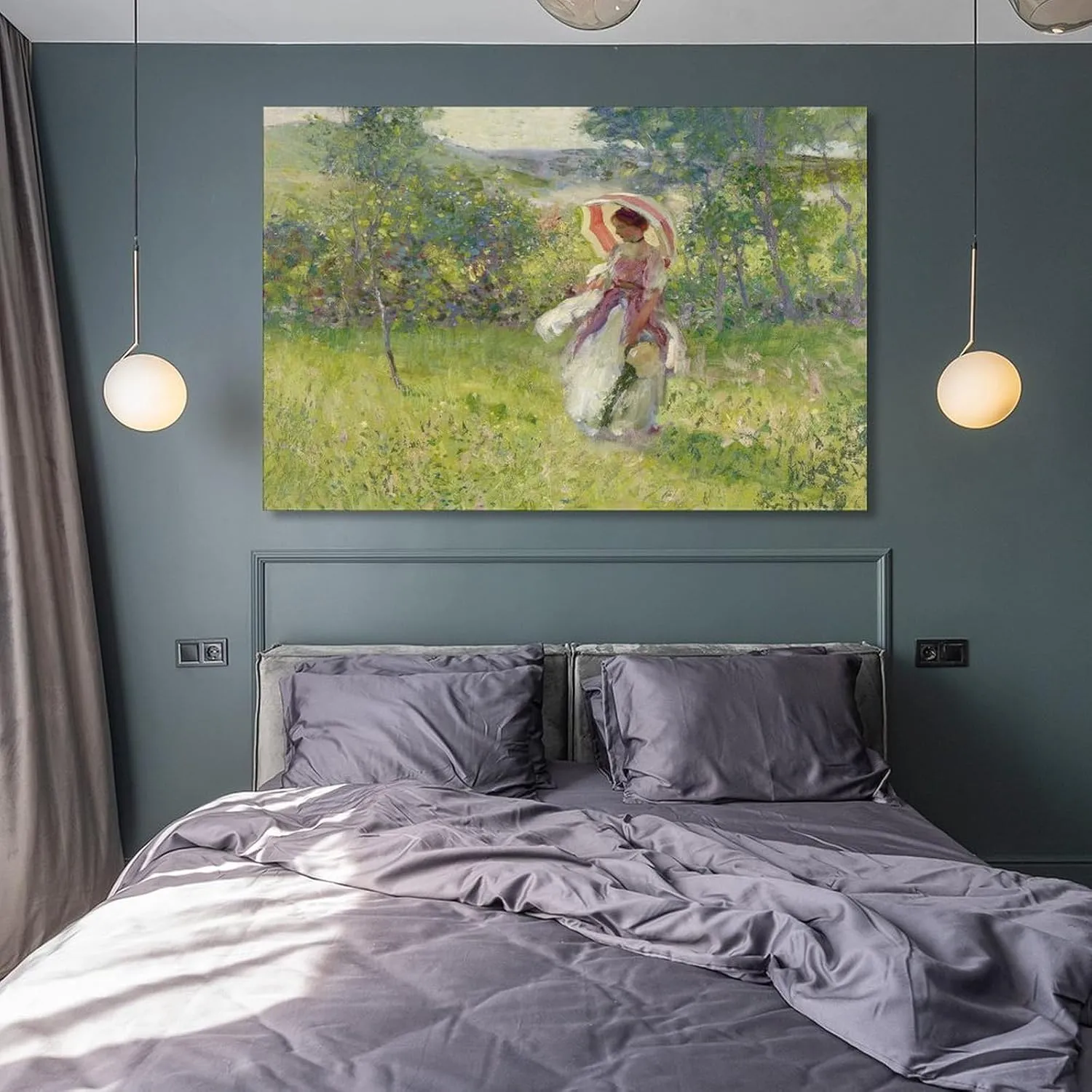 ZMLFJEA Richard Edward Miller,The Parasol,Girl Umbrella Canvas Poster Wall Art Decor Print Picture Paintings for Living Room Bedroom Decoration 24x36inch(60x90cm), Frame-style