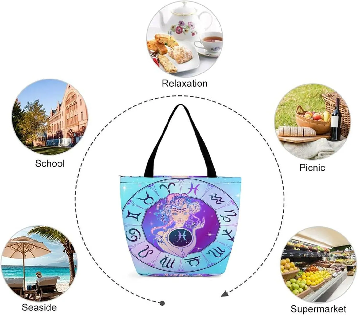 Zodiac Sign Virgo Hobo Handbags With Zipper Women's Tote Handbags