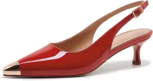 ZXHYZLZ Kitten Heels For Women Metal Pointed Toe Slingback 2-inch Comfortable Low Pumps Closed Toe Adjustable Sling