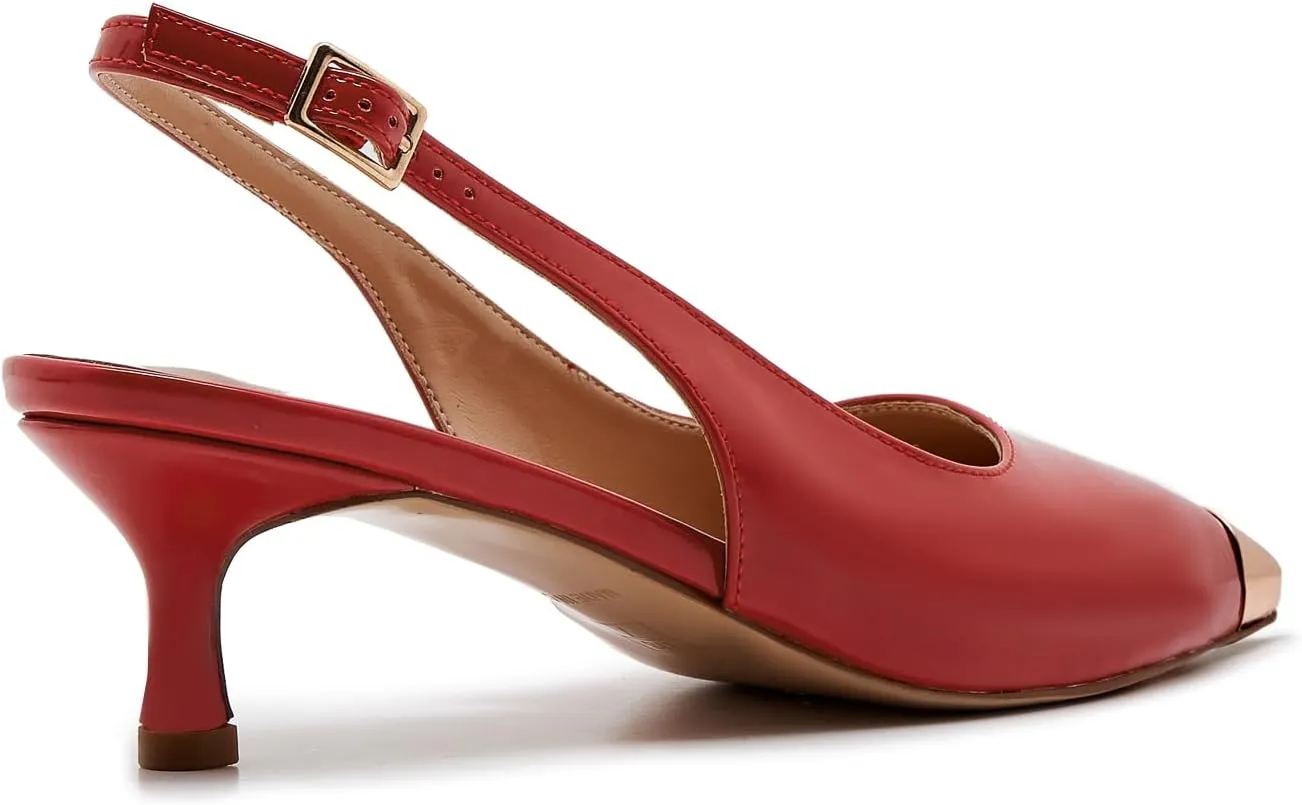ZXHYZLZ Kitten Heels For Women Metal Pointed Toe Slingback 2-inch Comfortable Low Pumps Closed Toe Adjustable Sling