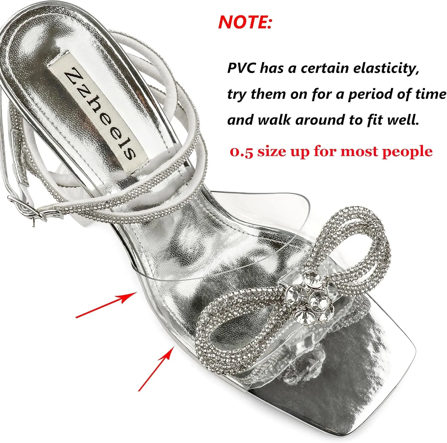 Zzheels Double Bowknots Crystal Sandals Clear Slingback Heels Square Toe Shoes for Party Wedding