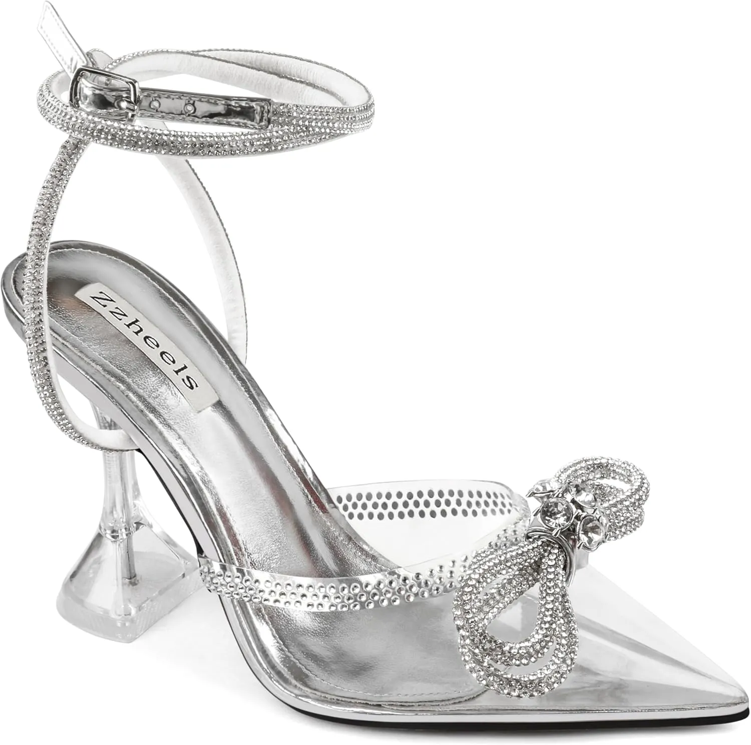 Zzheels Women Bowknot Clear Heels Crystal Slingback Sandals Lace-up Shoes for Party Dating