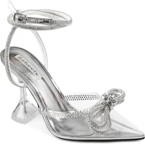Zzheels Women Bowknot Clear Heels Crystal Slingback Sandals Lace-up Shoes for Party Dating